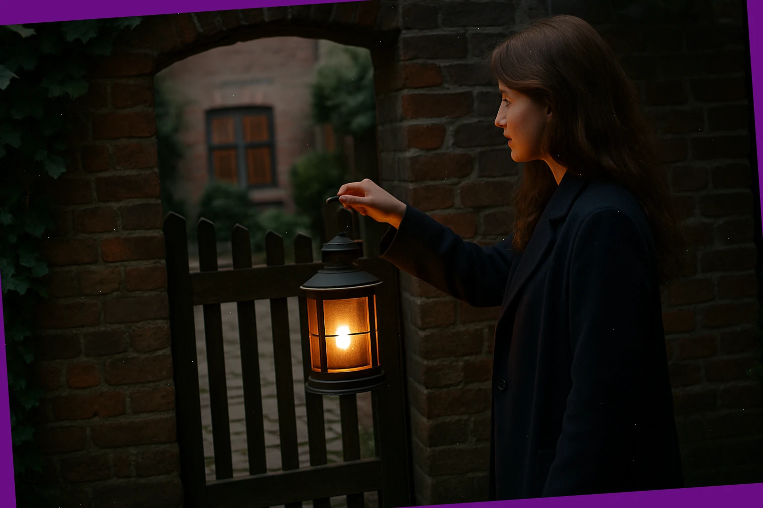 Lantern by a small gate into a courtyard