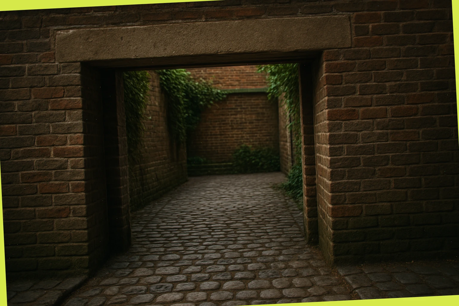Quiet lintel and cobbles leading to a yard